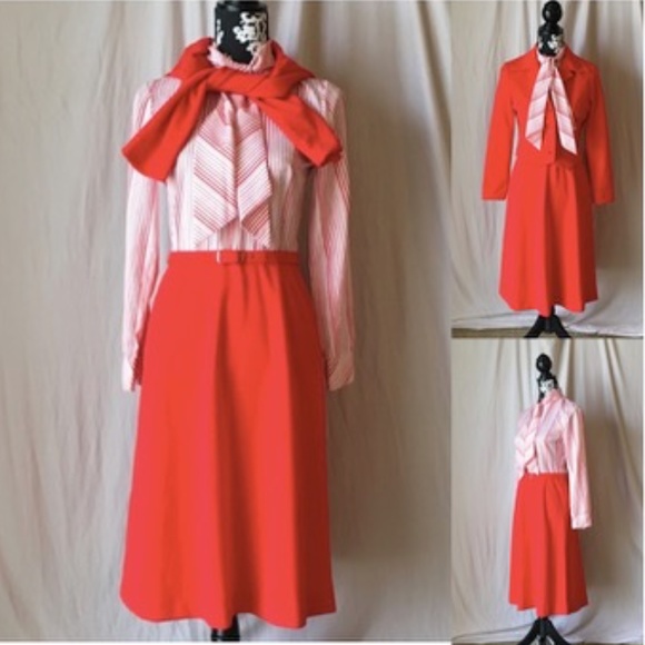 Vintage 1970’s Union Made Candy Stripe Secretary Dress & Jacket Set, XS/Small - Picture 1 of 14